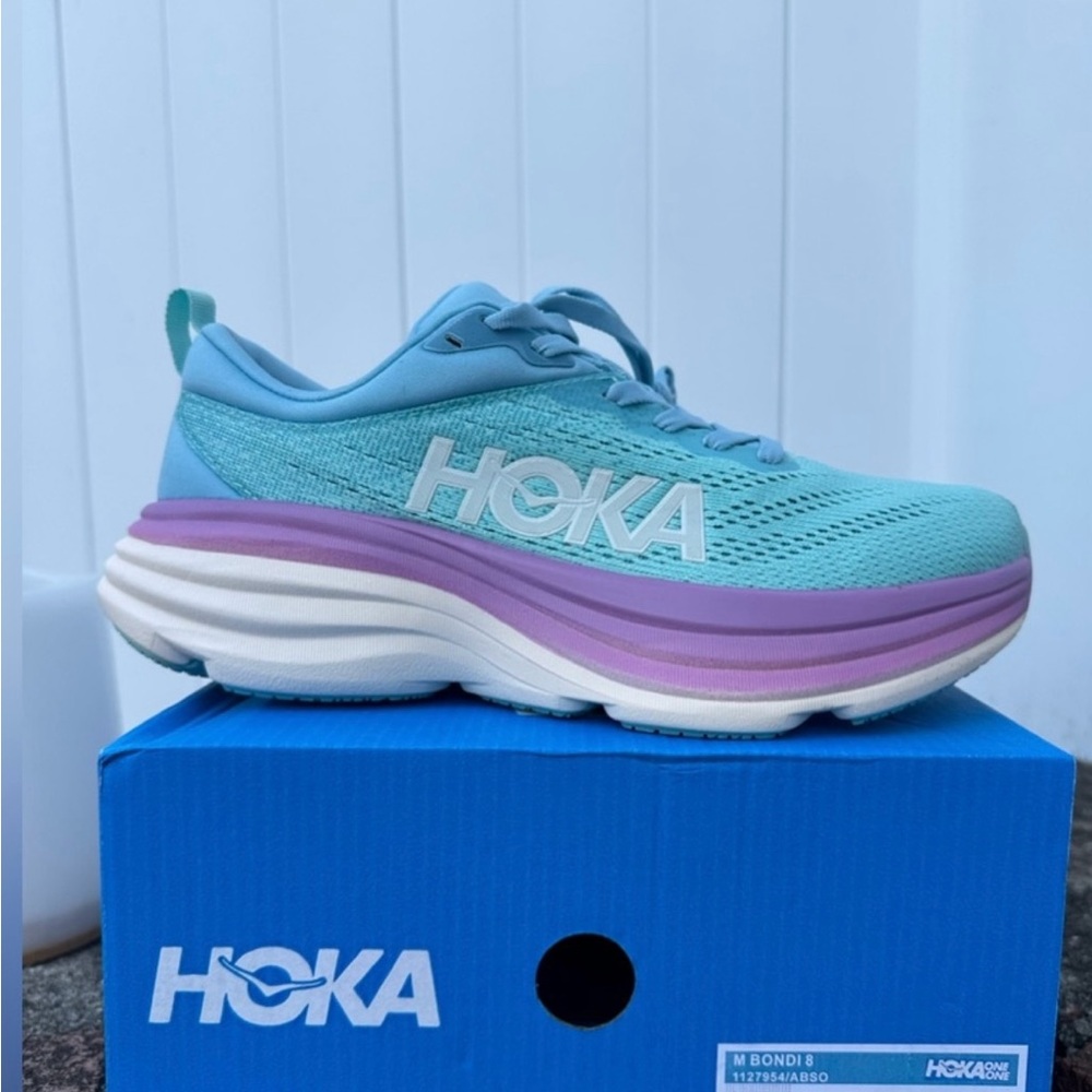 Hoka Blue and Purple Athletic Shoes with Maximalist Cushioning